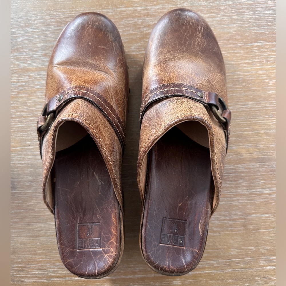 Frye Brown Leather Mules - Clara O Ring - women’s Size 10M